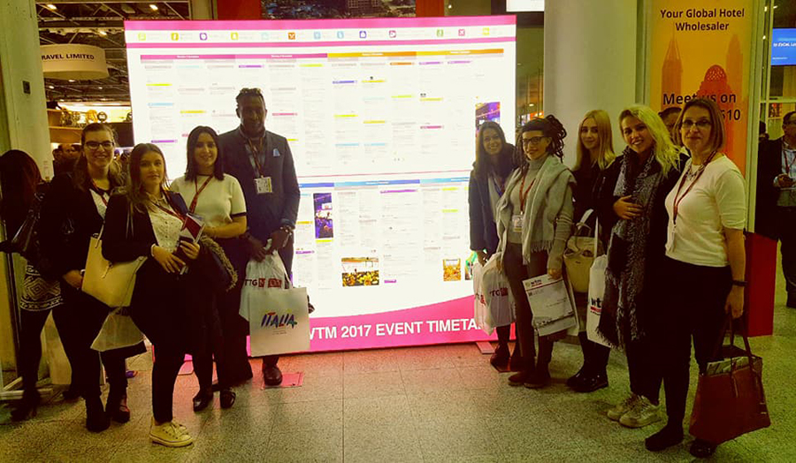 A picture of Tourism and Travel Management BA students attending the World Travel Market Fair 2017. 