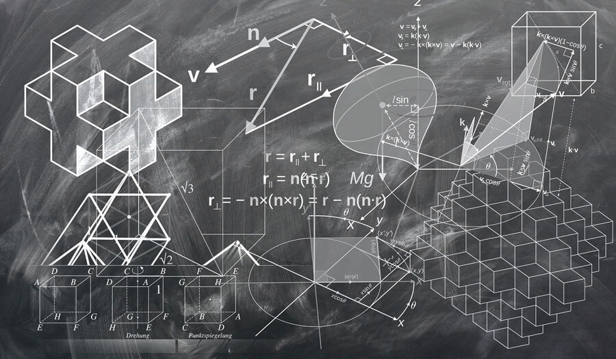 A representation of Mehryar Adibpour, a geometry lesson on a blackboard