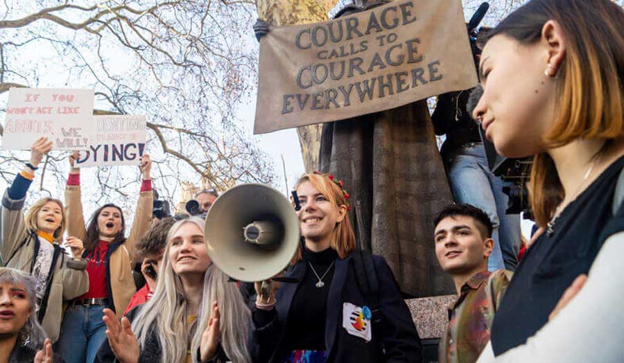 Anna Taylor, one of the initiators of Youth Strike 4 Climate, gives a speech in front of the House of Commons, 2019