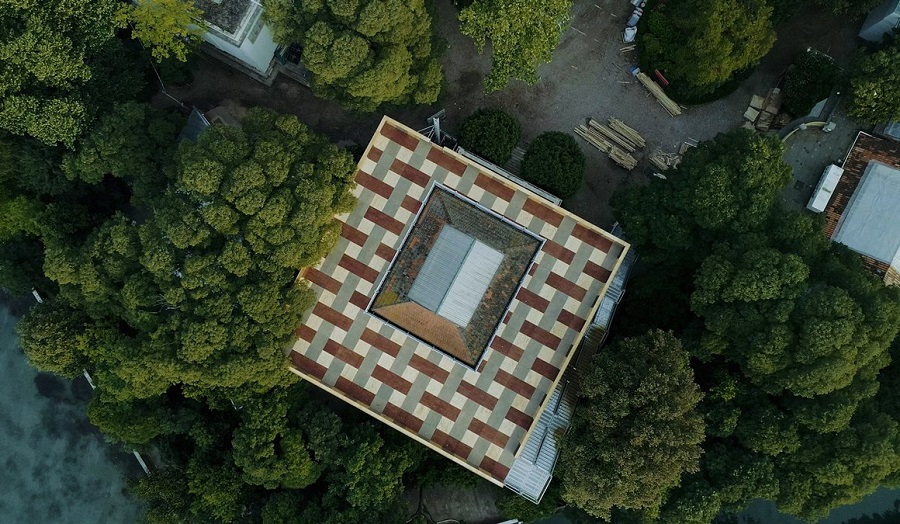 square building viewed from above