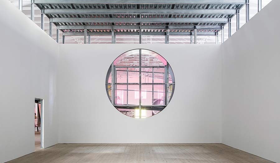 Gallery space with a round window