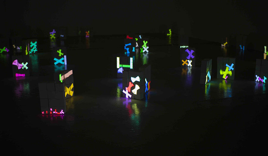 Display of coloured lights. Software Sculpture and Installation