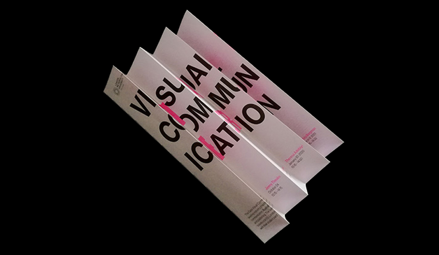 Concertina folded leaflet designs which say 'visual communication' on the front