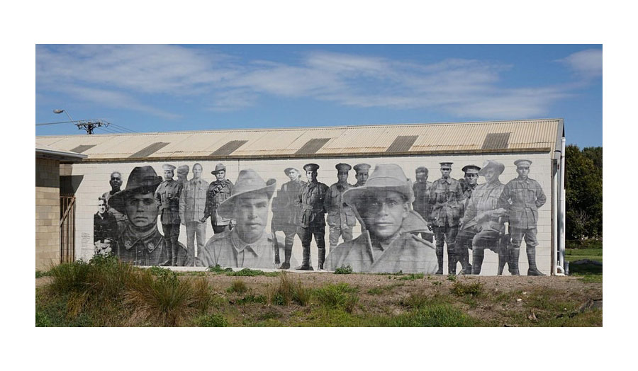 Painted mural of Black Anzacs in Meningie, South Australia