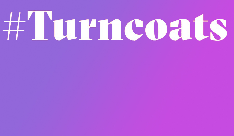 The word turncoats over a purple background