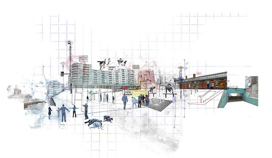 Proposal with Parkour Events for Hayes Station Square, 2015, Ekramul Robbani