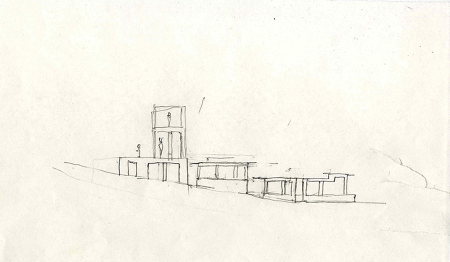 Image of Florian Beigel, a design sketch of the 104 village project, Seoul, Jan 2014.