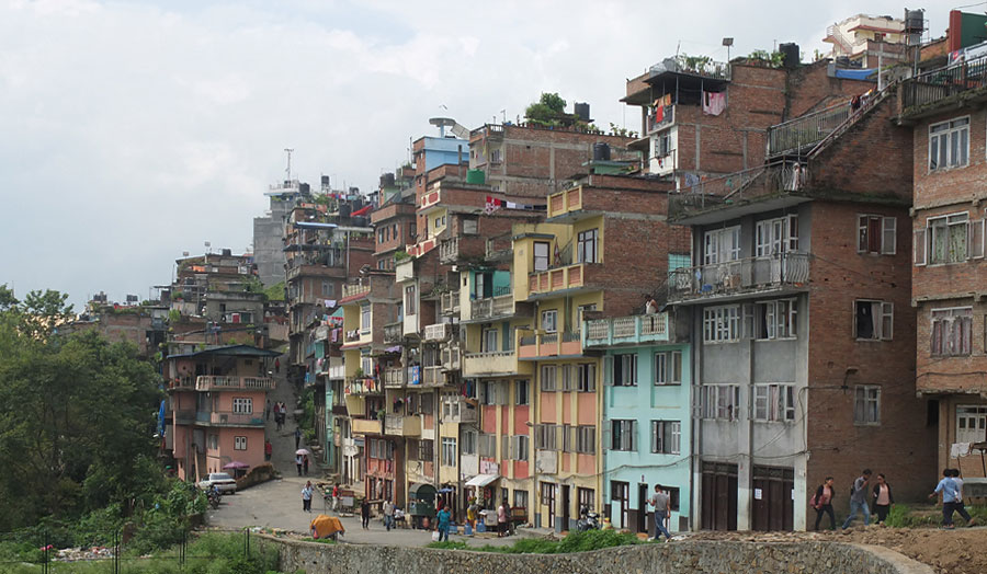 Urban development in the historic hilltop village of Kirtipur, Kathmandu, Nepal 