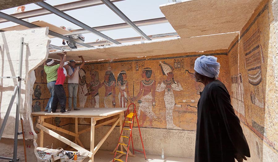 Photograph titled "Conservation by reproduction: constructing a 3D facsimile of Tutankhamun's tomb".