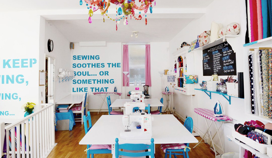 Interior photograph of Sew Over It, an inventive sewing school start-up in London