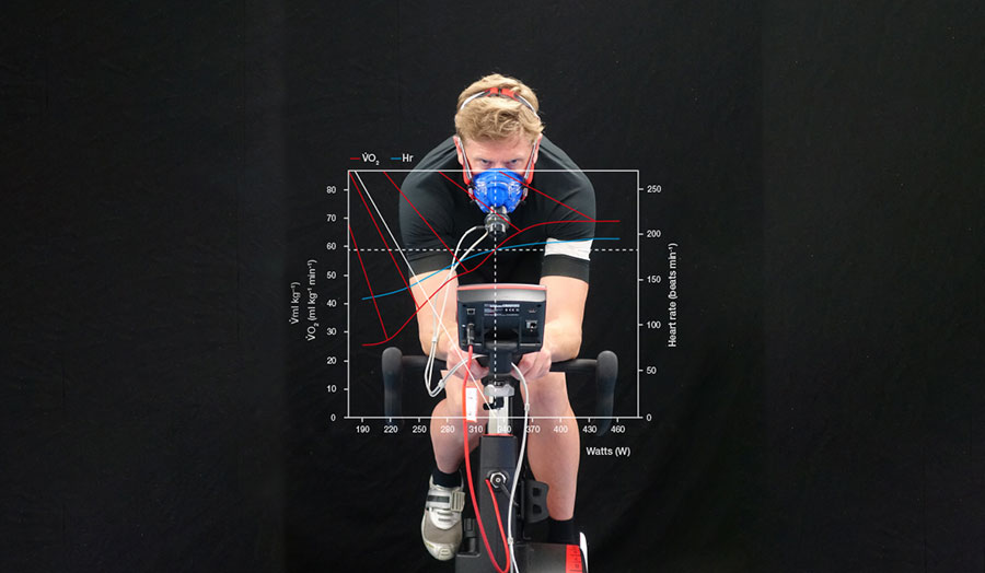 Sports therapy cyclist labelled with analytical sports data