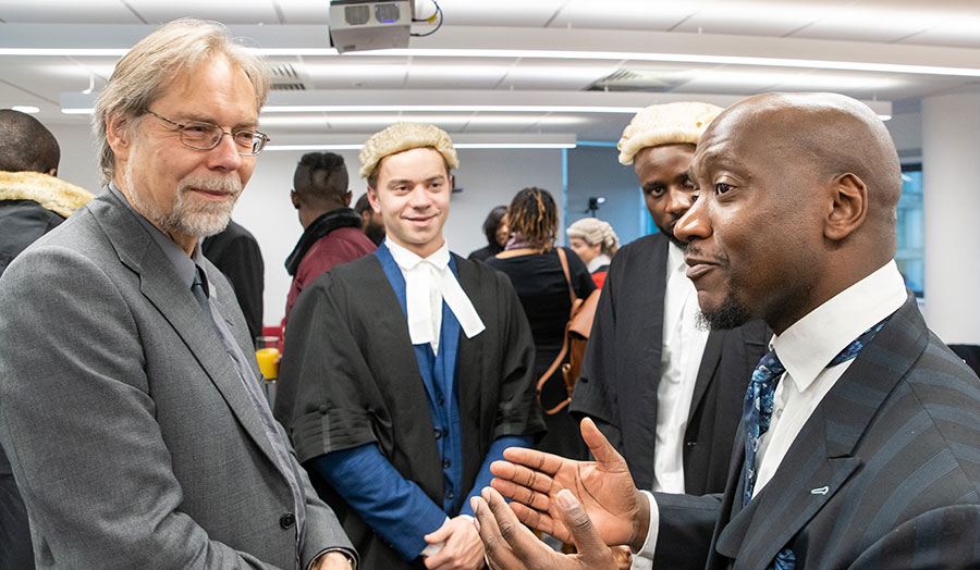 Tunde Okewale opening London Met's mock courtroom