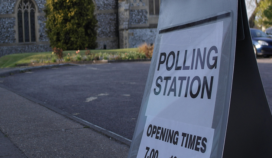 Polling Station sign in from of Church in Ipswich