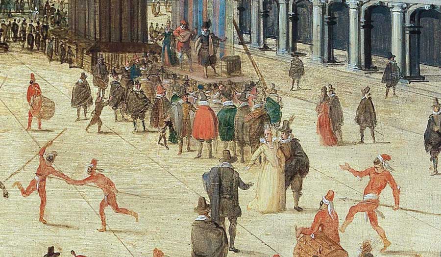 Medieval painting of an urban scene in Venice