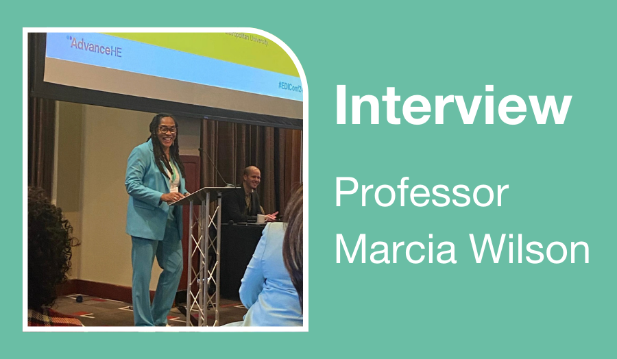 Title card 'Interview Professor Marcia Wilson with a picture of Professor Wilson