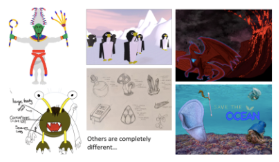 Selection of characters & environments by games students.