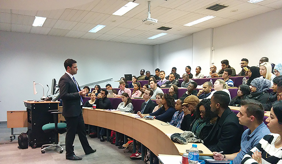 Students at a banking and finance talk