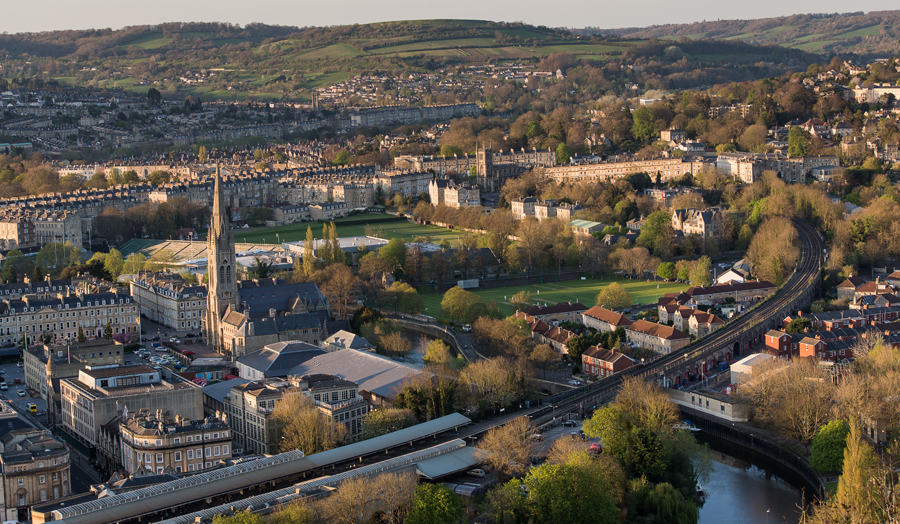 Aerial view over Bath city centre