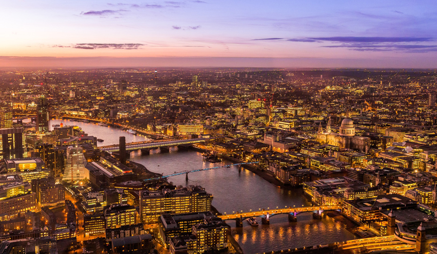 Aerial view over the River Thames