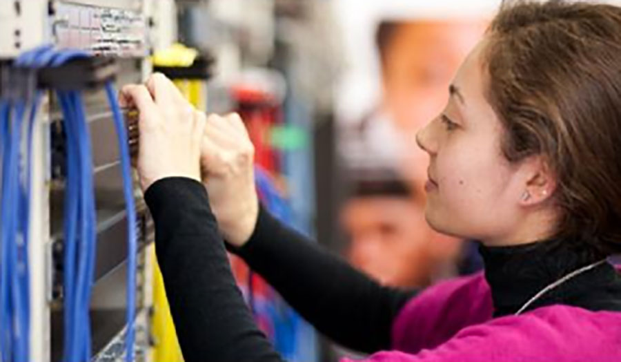 A student using London Met's Cisco labs