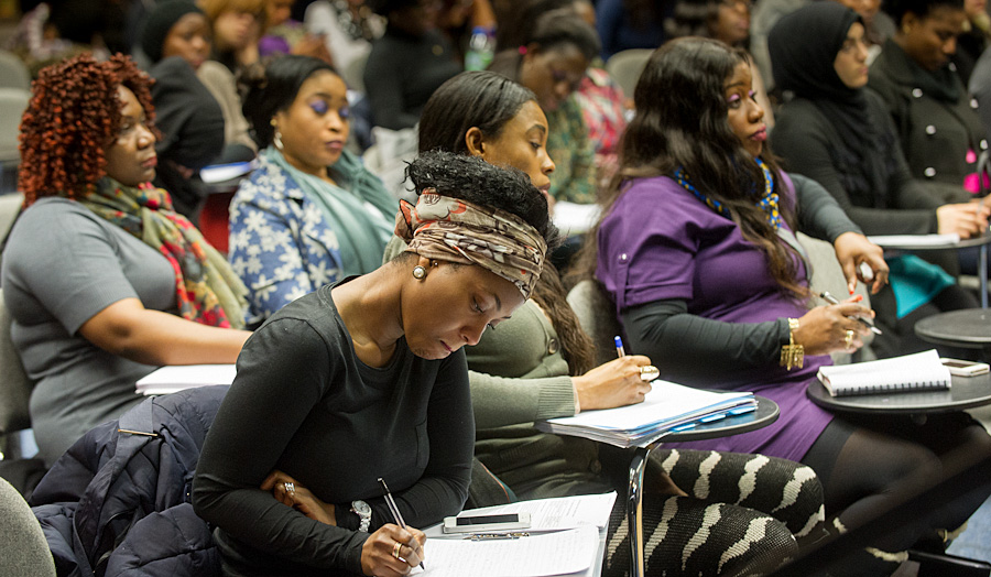 Students listening at a guest lecture