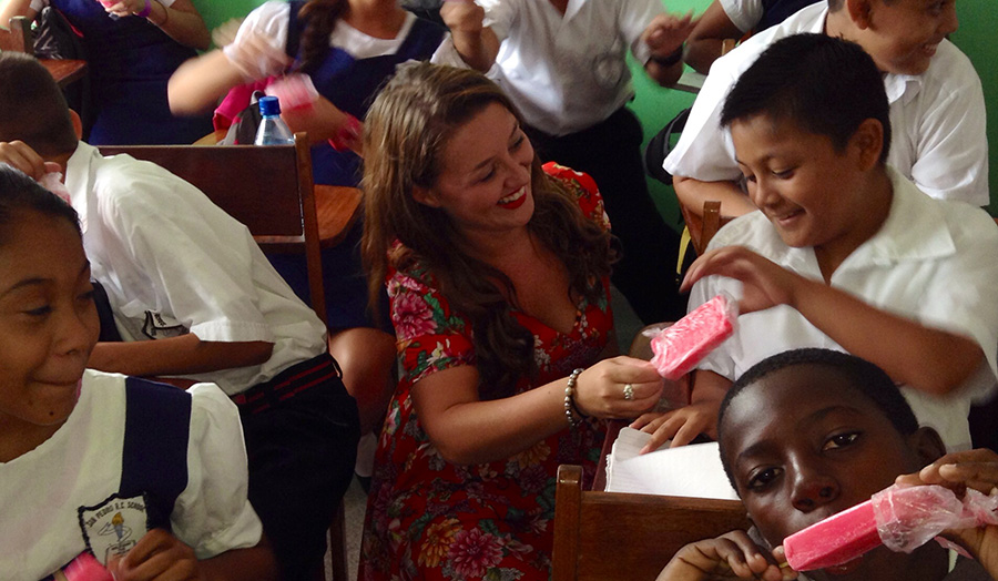 Sarah MacKenzie with children in Belize