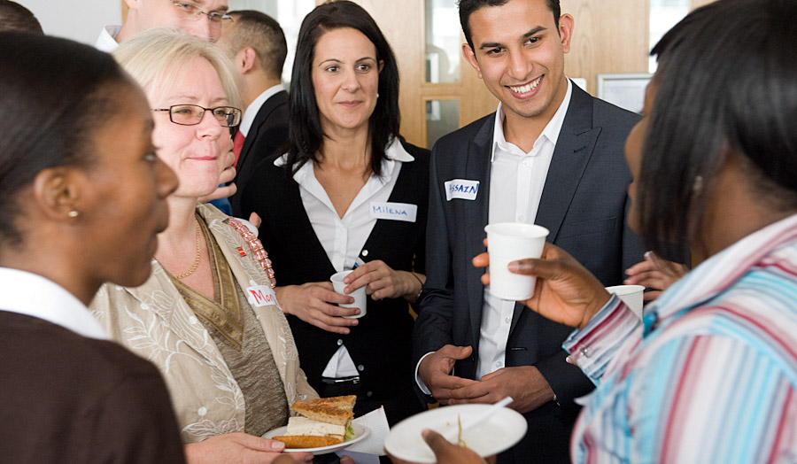 Professional students talking in a group