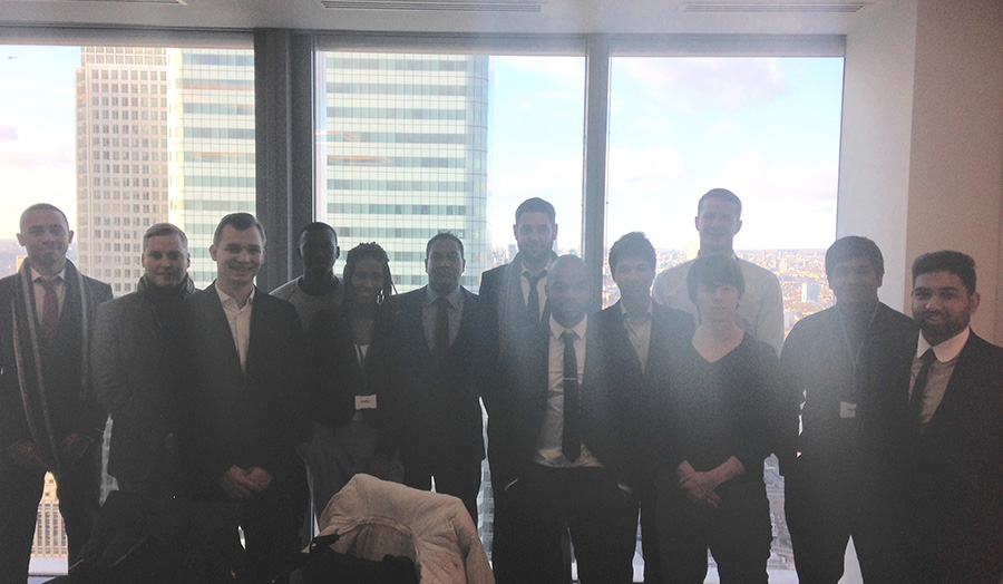 Students at Barclays posing for a photo