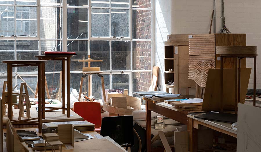 View of the furniture studio. Photography by Stephen Blunt