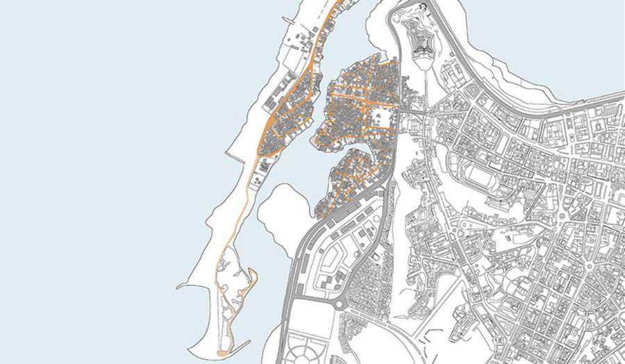 Digitally drawn plan of coastal city