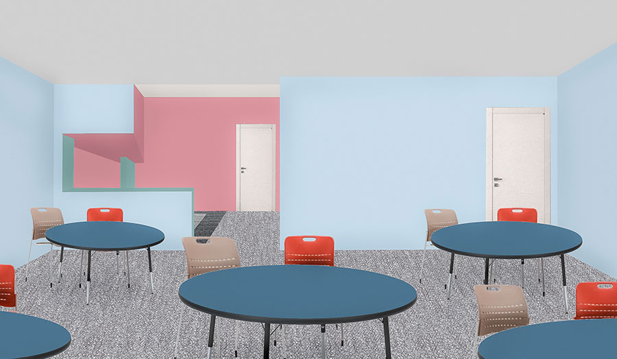 CAD picture of classroom tables and chairs