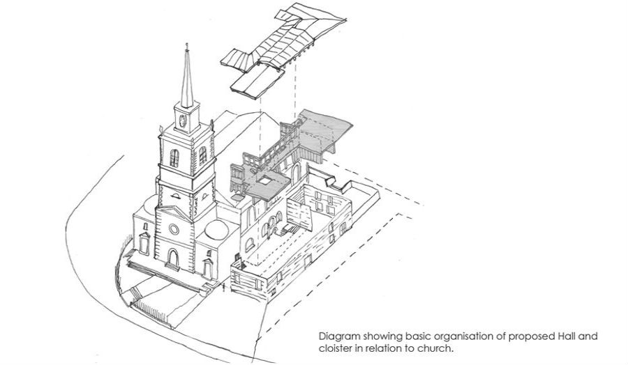 Diagram of proposed hall and cloister Cass Projects