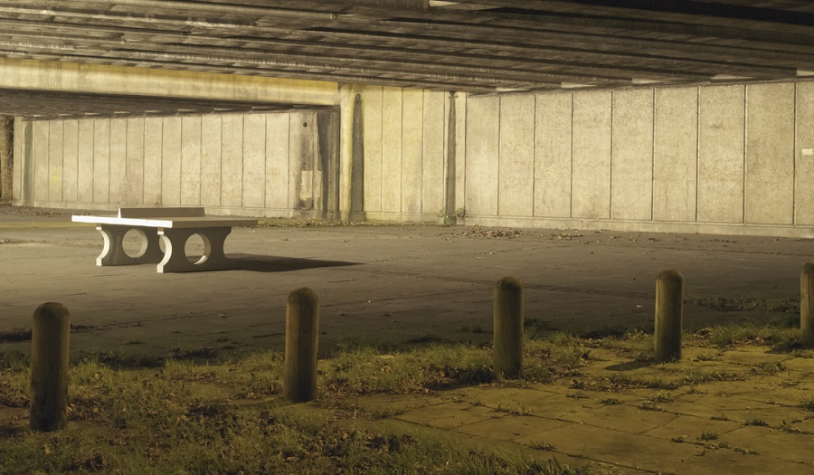 Image of bench at night