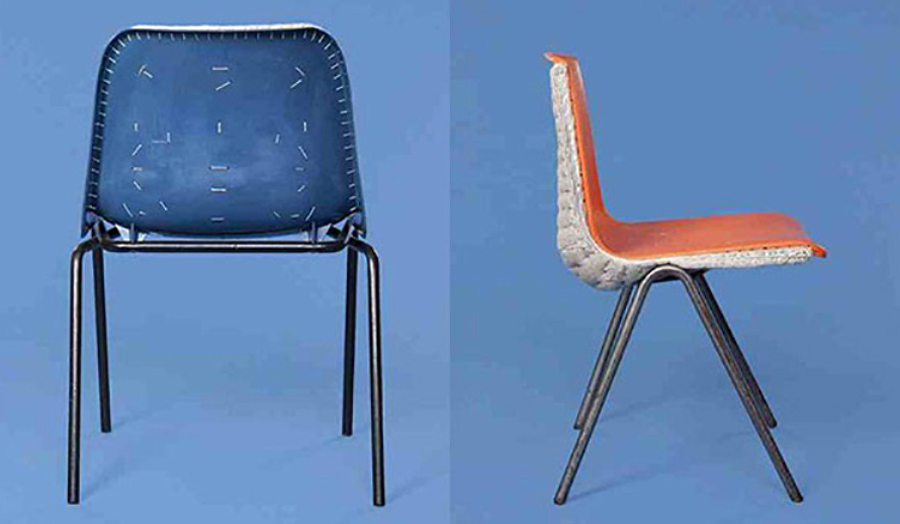 Two modern stacker chairs upholstered