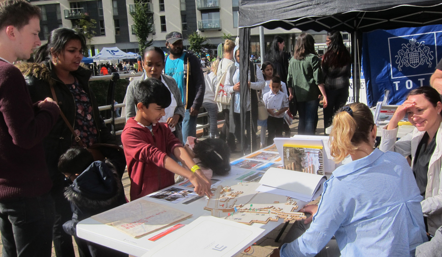 Students at a local community stall