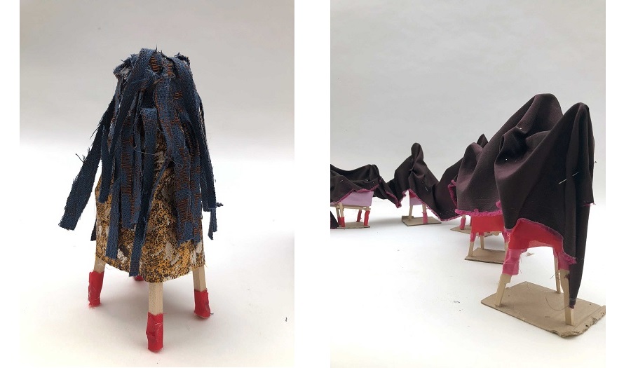 fabric draped over furniture to form art