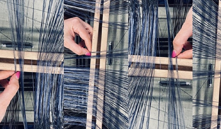 Images of hands on a loom