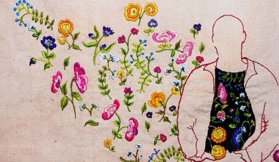 Flowery cross stitch embroidery
