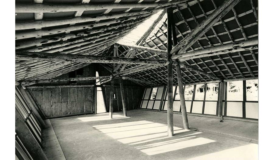 View from underneath of a timber roofing