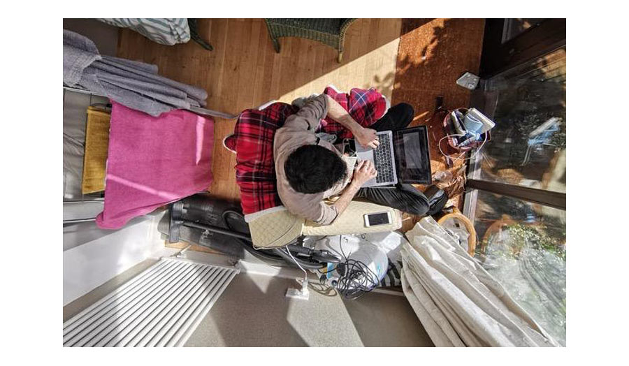 A bird's eye view of a lockdown work space