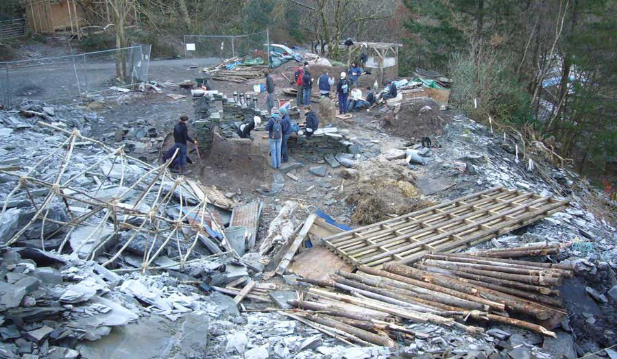 Students building with found materials at the Centre for Alternative Technology