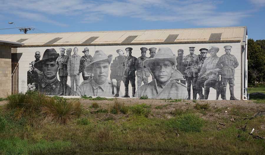 Painted mural of Black Anzacs in Meningie, South Australia