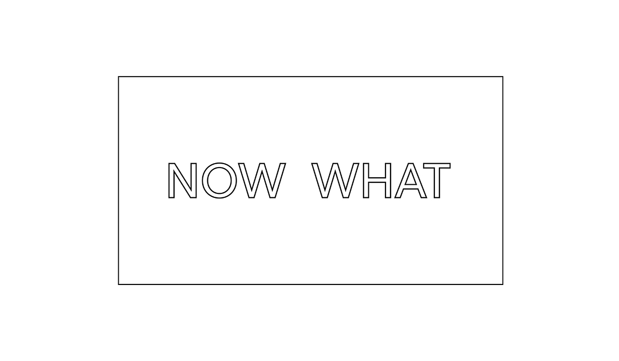text reading 'now what' on a white background