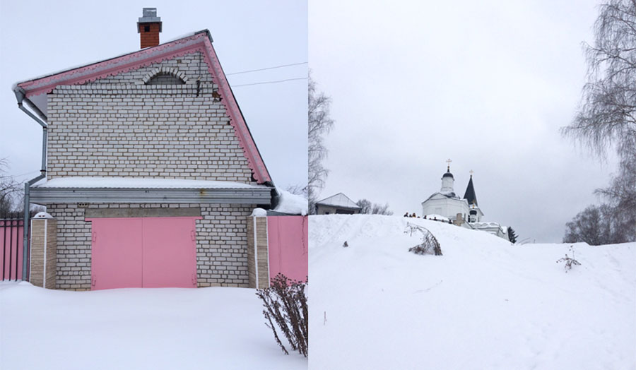 A photograph of people marching through snow entitled Tarusa summarised