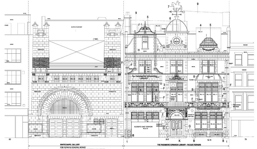 Elevation of Whitechapel Gallery and Passmore Edwards Library
