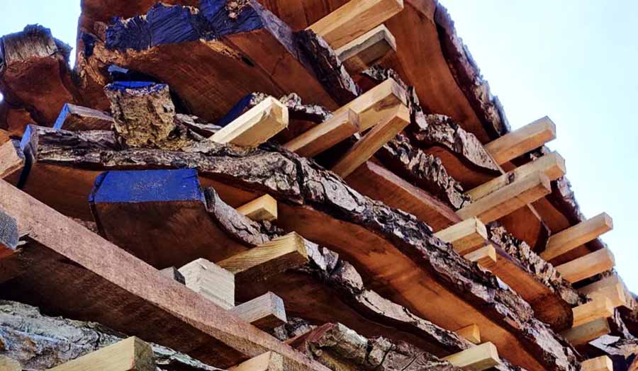 Stack of different types of wooden planks