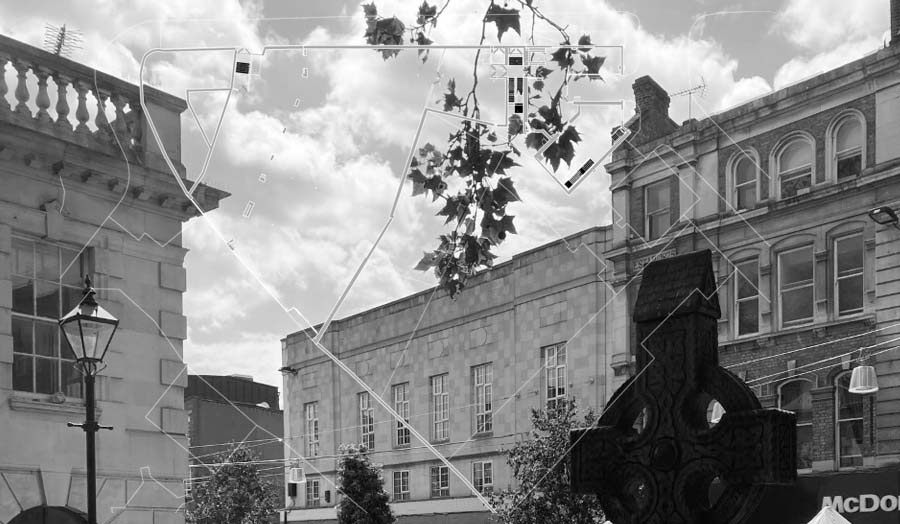 A black and white photo of Hackney Central