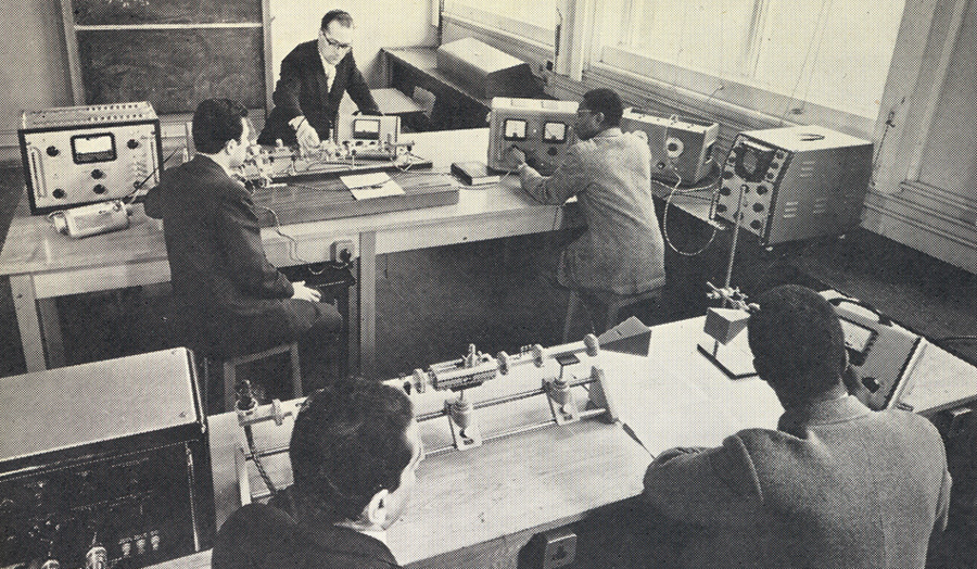 Historical photo of a telecoms class