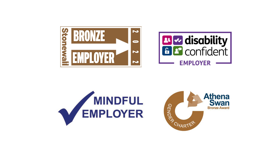 Stonewall bronze employer, disability confident employer, mindful employer, Athena Swan bronze award