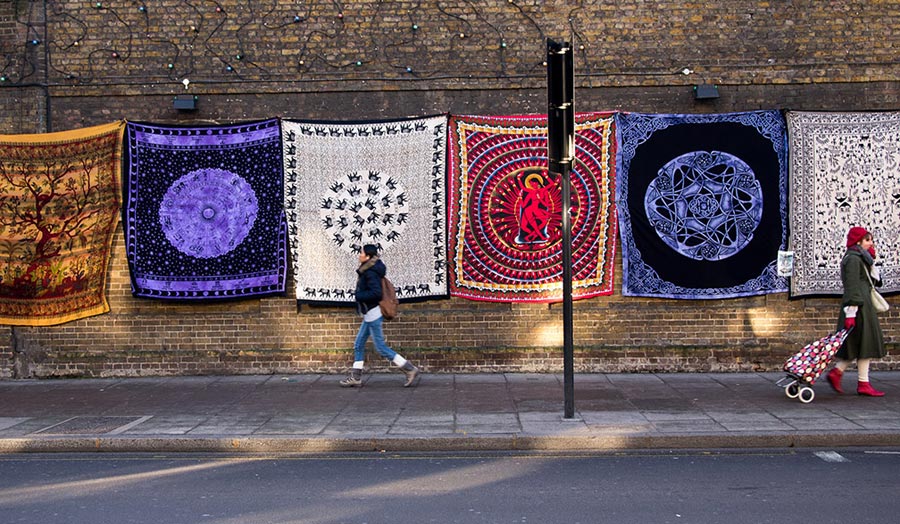 Rugs on a wall in Shoreditch
